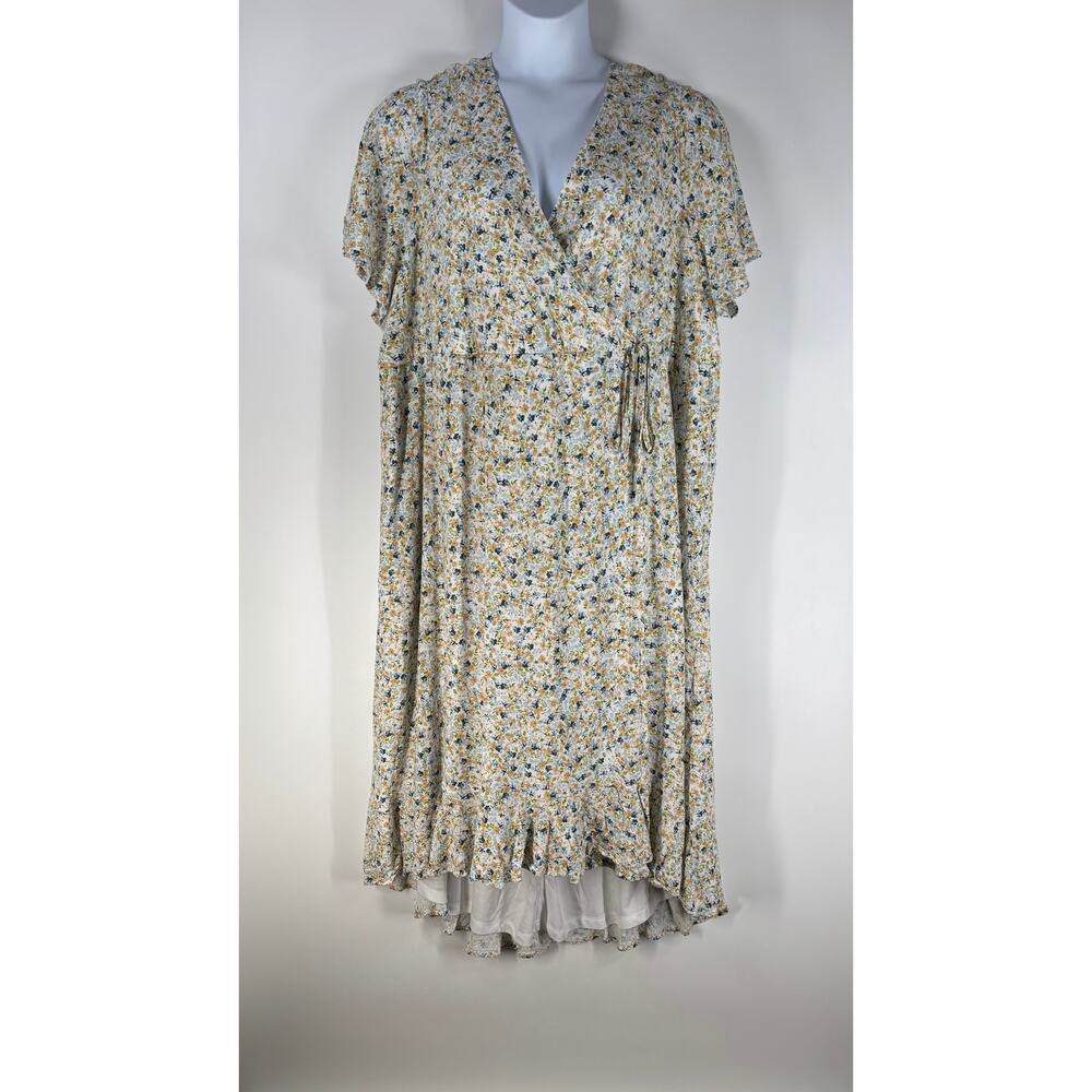 Torrid Dress Women 4X Midi Maxi Ditsy Floral Rayon Slub Surplice Wrap Summer Sun